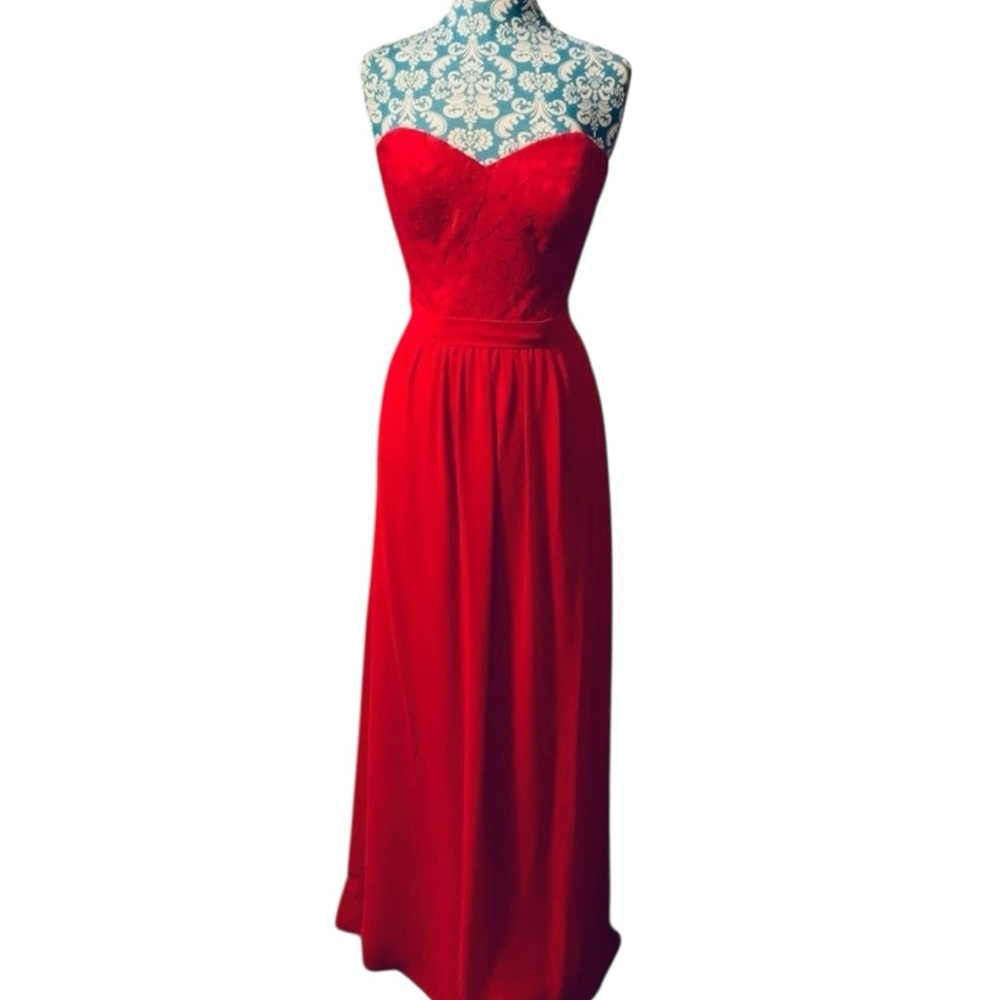 Red Strapless Lace Sweetheart Ruched Formal Gown / Bridesmaid’s Dress